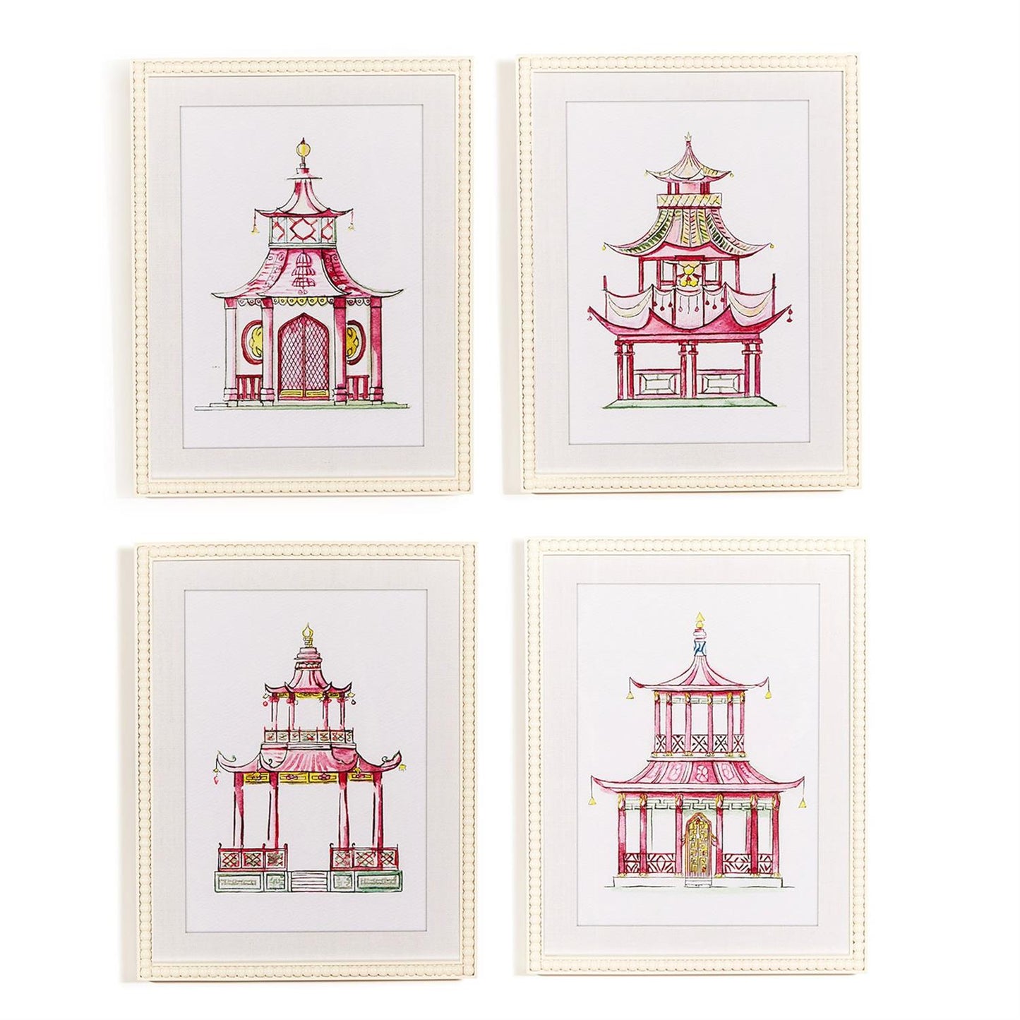 Pink Pagoda White Beaded Framed Wall Art (4 Styles)