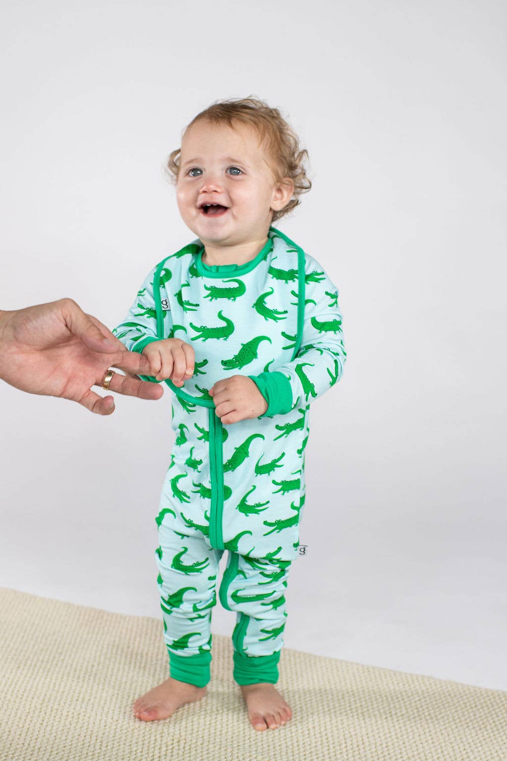 Blue Alligators - Zip Convertible Pajamas: 3-6 months