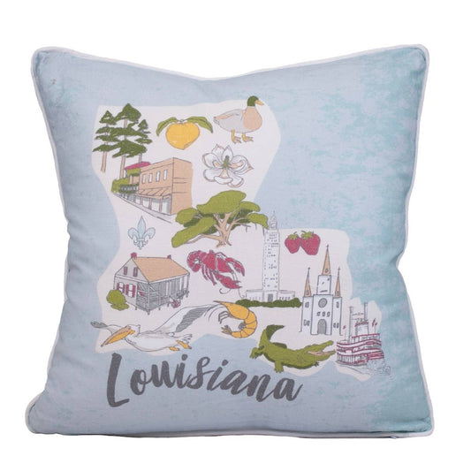 Pelican State Pillow Misty Blue/Multi 16x16