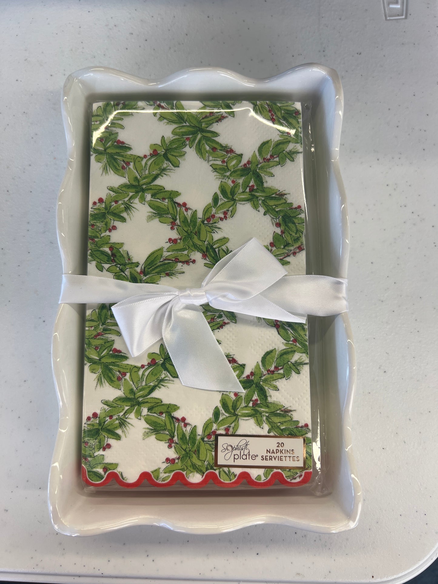 Ceramic Wave Napkin Tray Guest Towel - Holly Berry