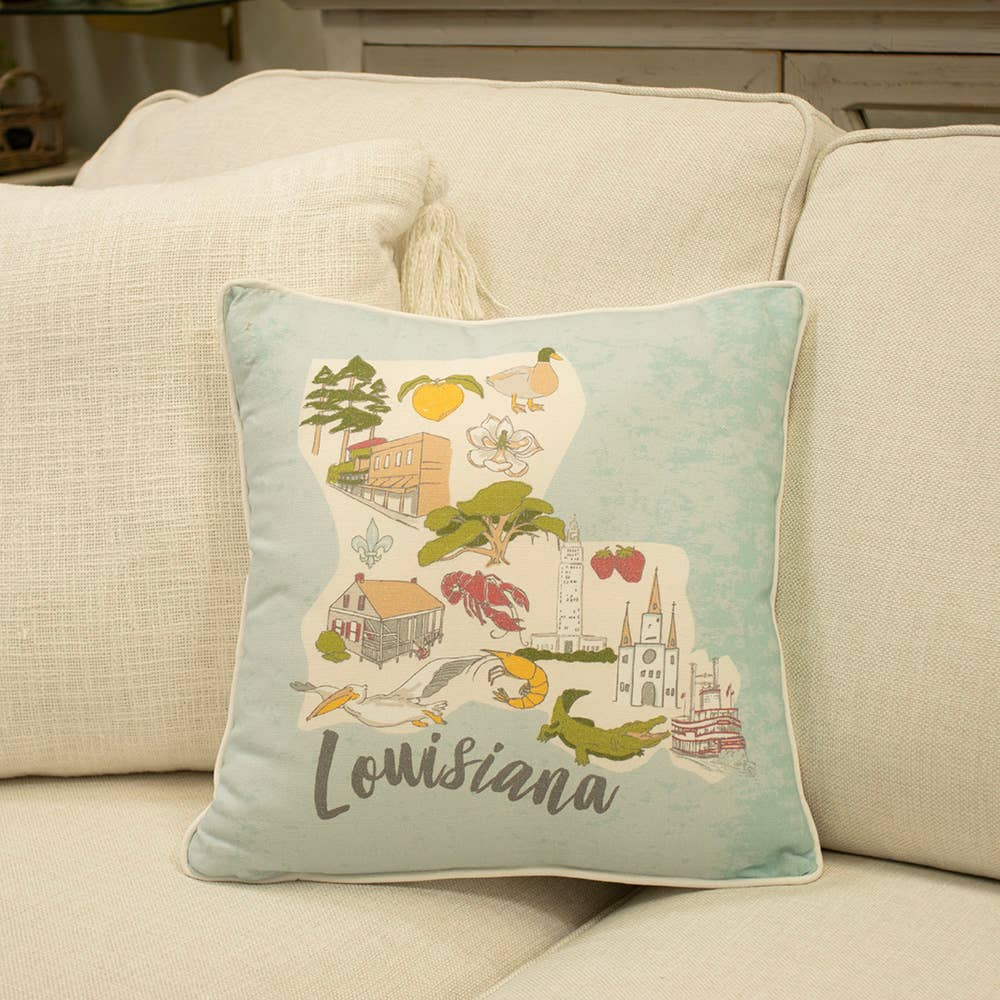 Pelican State Pillow Misty Blue/Multi 16x16