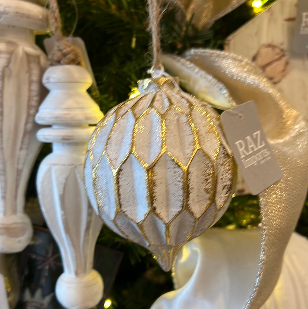 White and Gold Textured Finial Ornament