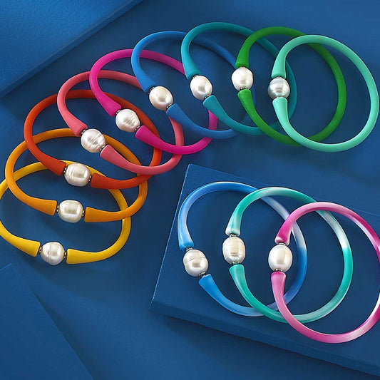 Bali Freshwater Pearl Silicone Bracelet - Assorted Colors