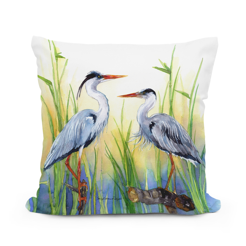 Heron Pair Blue Pillow - Indoor/Outdoor - 19"x24"