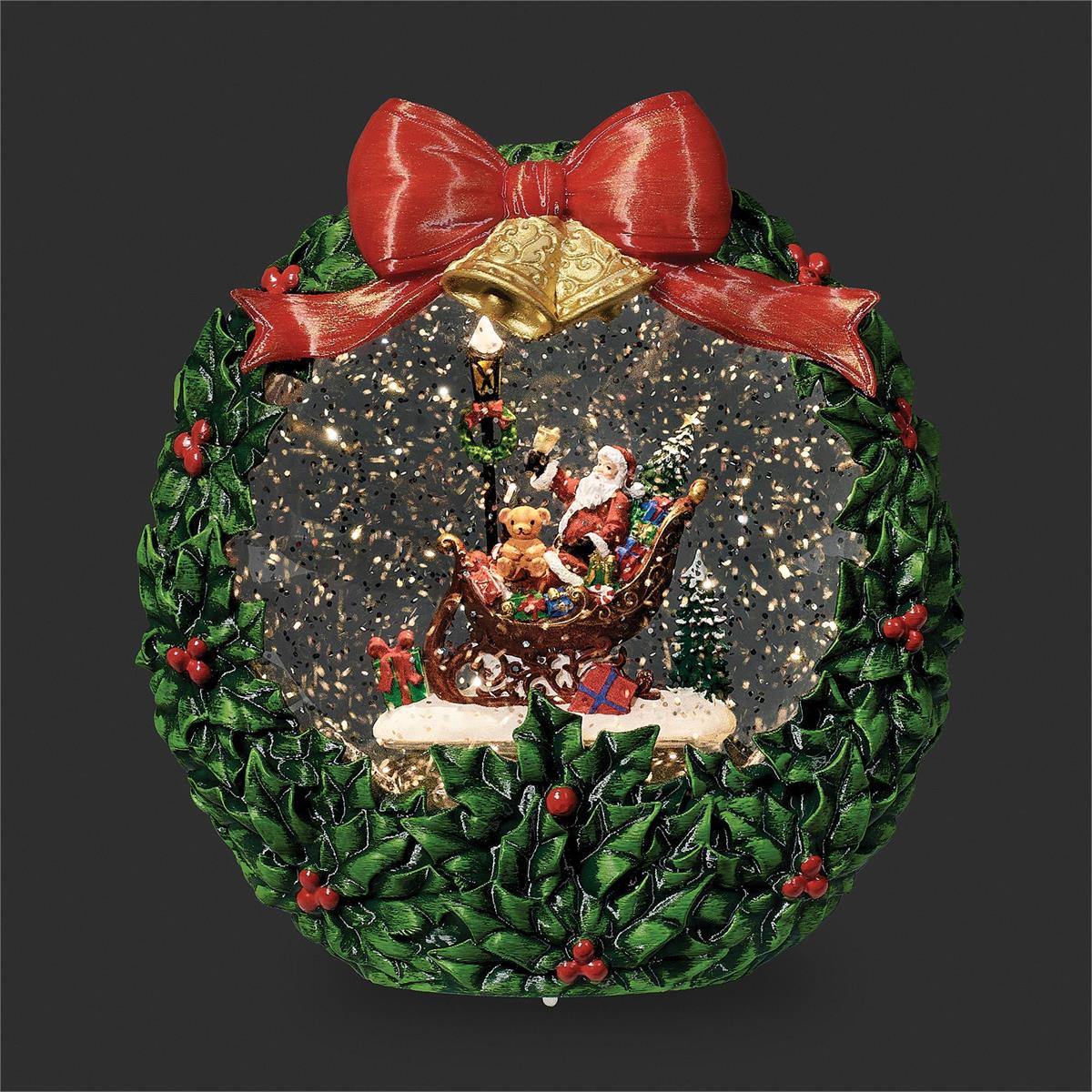 Lighted Swirl Wreath w/Santa in Sleigh