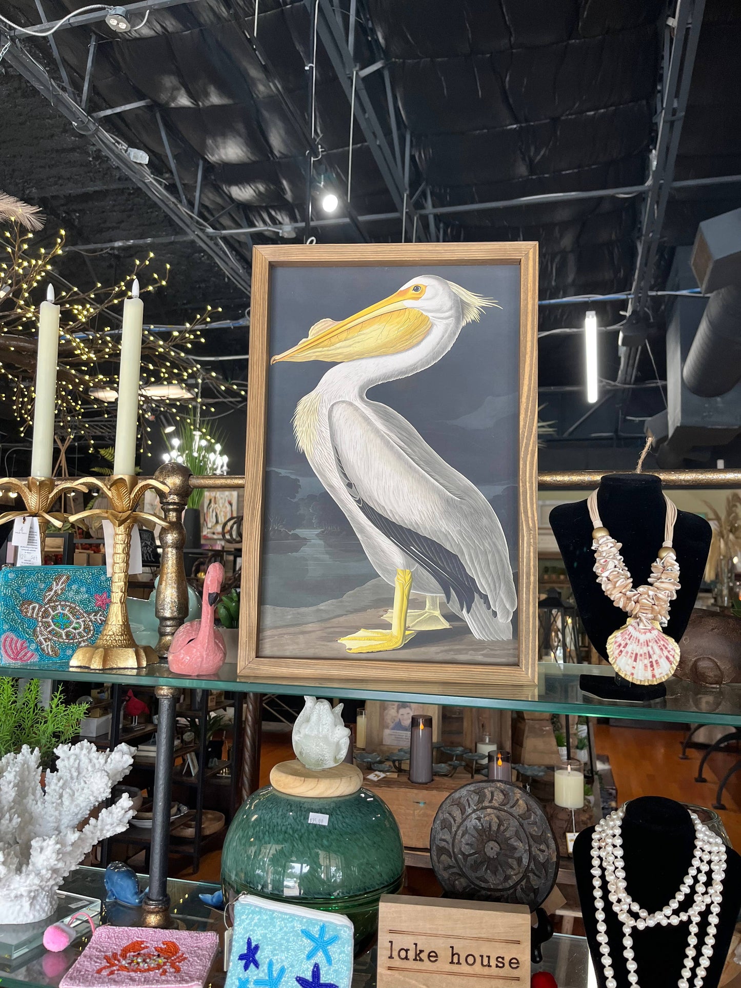 Audubon Pelican - Lake House Wall Art - Framed Art Print: 24x36" Extra Large Canvas Art with Thick Wood Frame