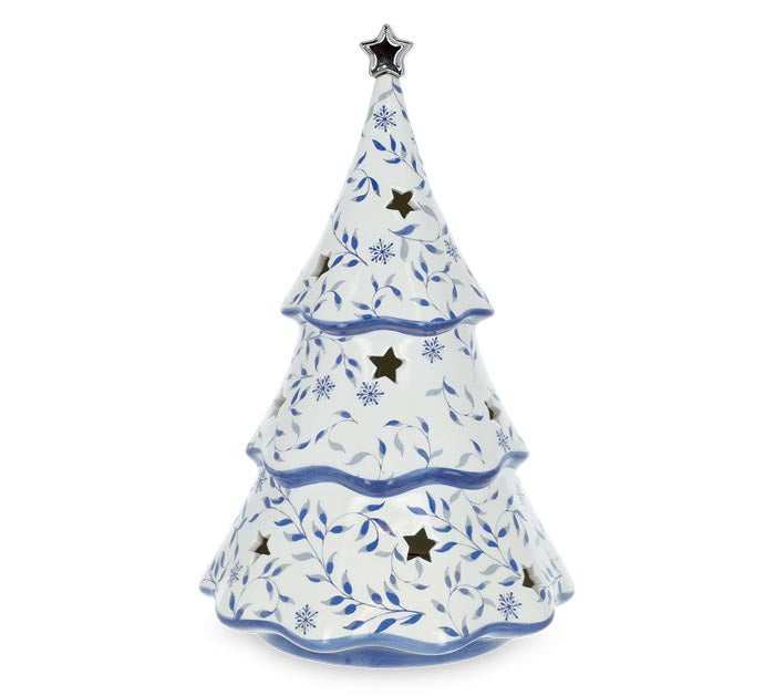Blue/White Layered Lighted Ceramic Tree