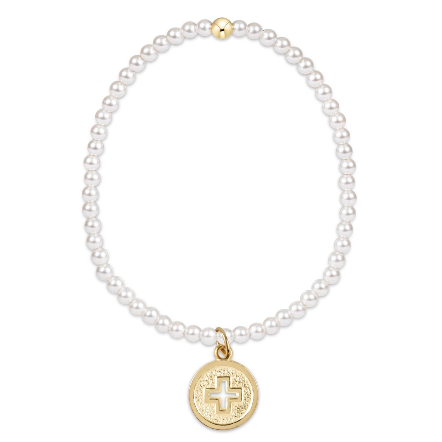 Extends Classic Pearl 3mm Bracelet - Signature Cross Gold Disc