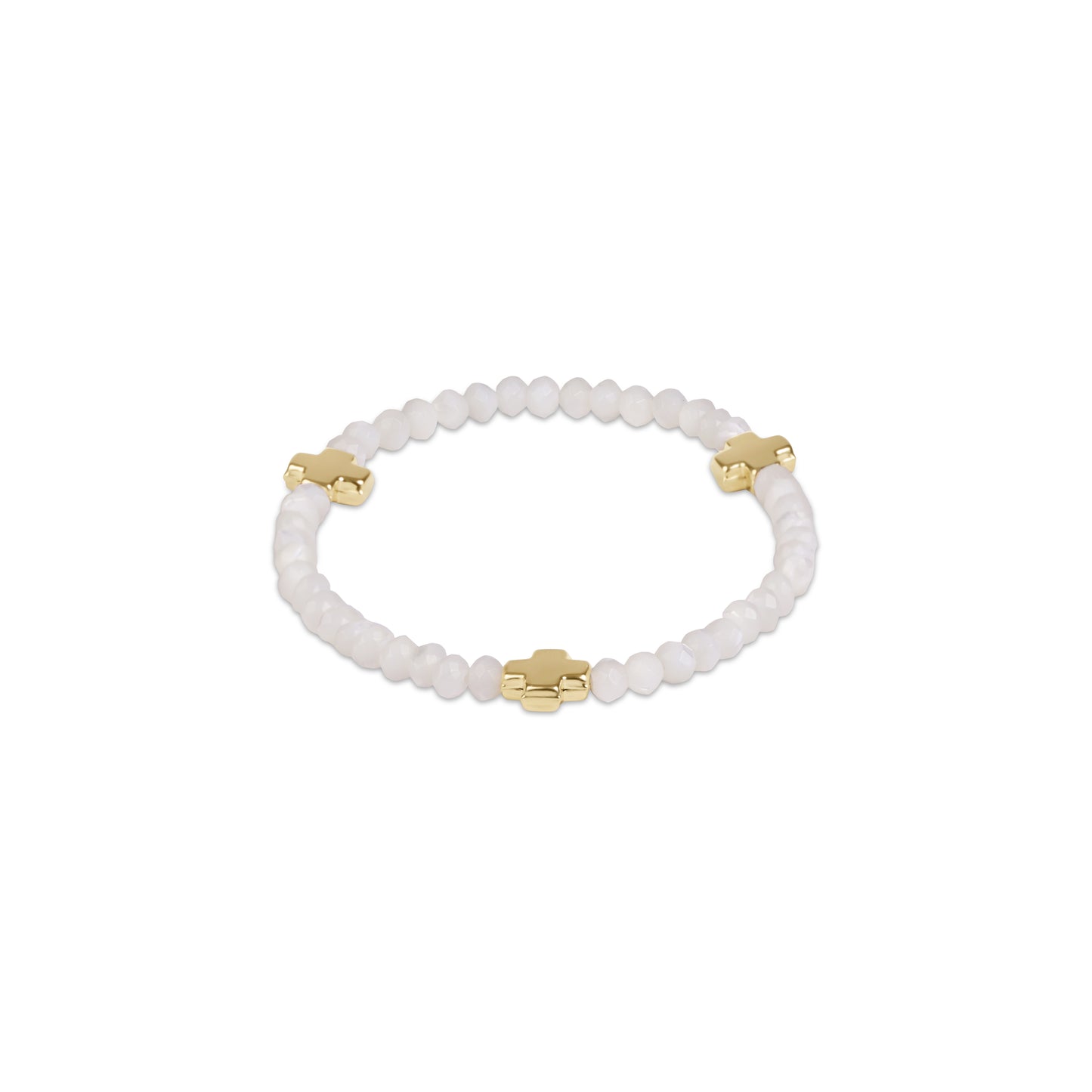 Signature Cross Gold 4mm Gemstone Bracelet - Mother of Pearl