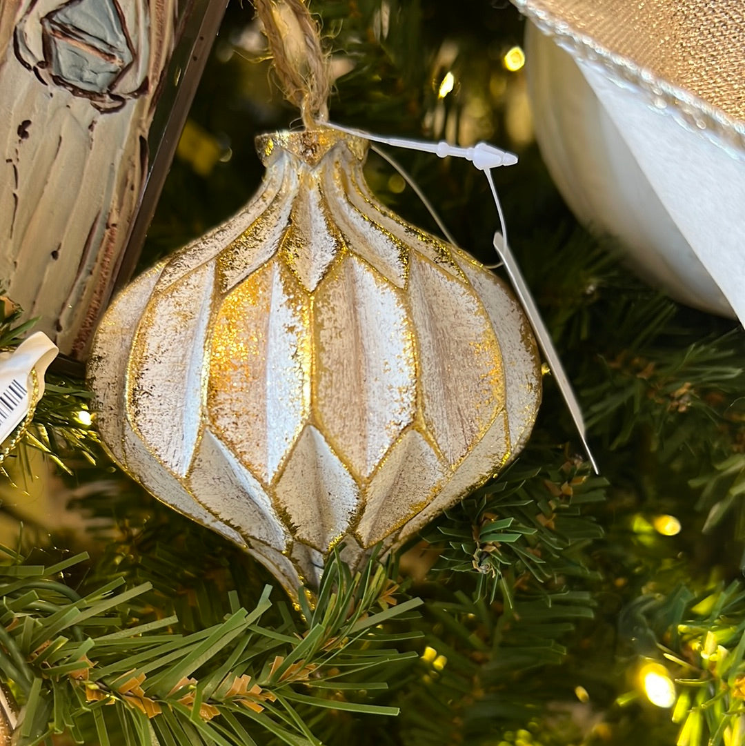 White and Gold Textured Finial Ornament
