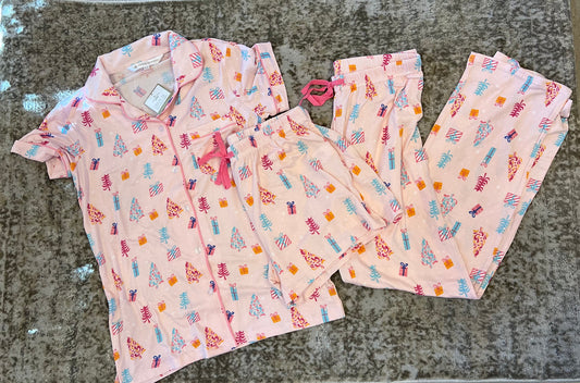 Twinkle Tree Short Sleeve Button Up Sleep Shirt with Pants