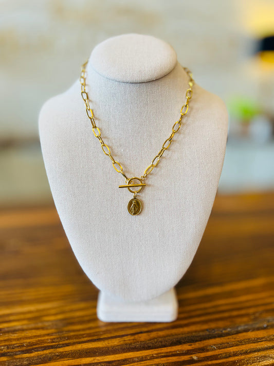 Virgin Mary Our Lady Charm Religious Rosary Choker T-bar Necklace