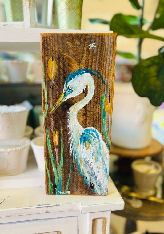 Hand Painted Pelican and Blue Heron on Old Barn Wood (2 Styles)