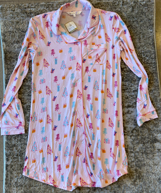Twinkle Tree Long Sleeve Button Up Sleep Gown