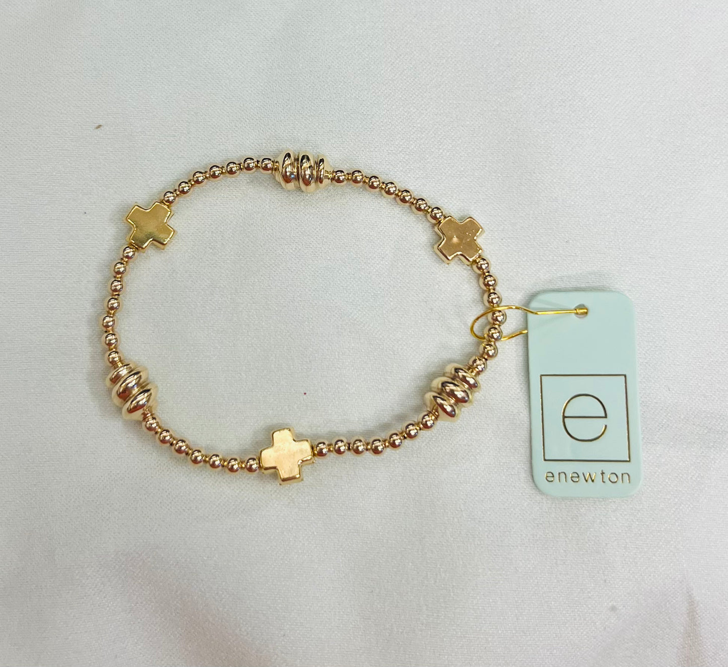 Signature Cross Admire Gold Pattern 3mm Bead Bracelet - Gold