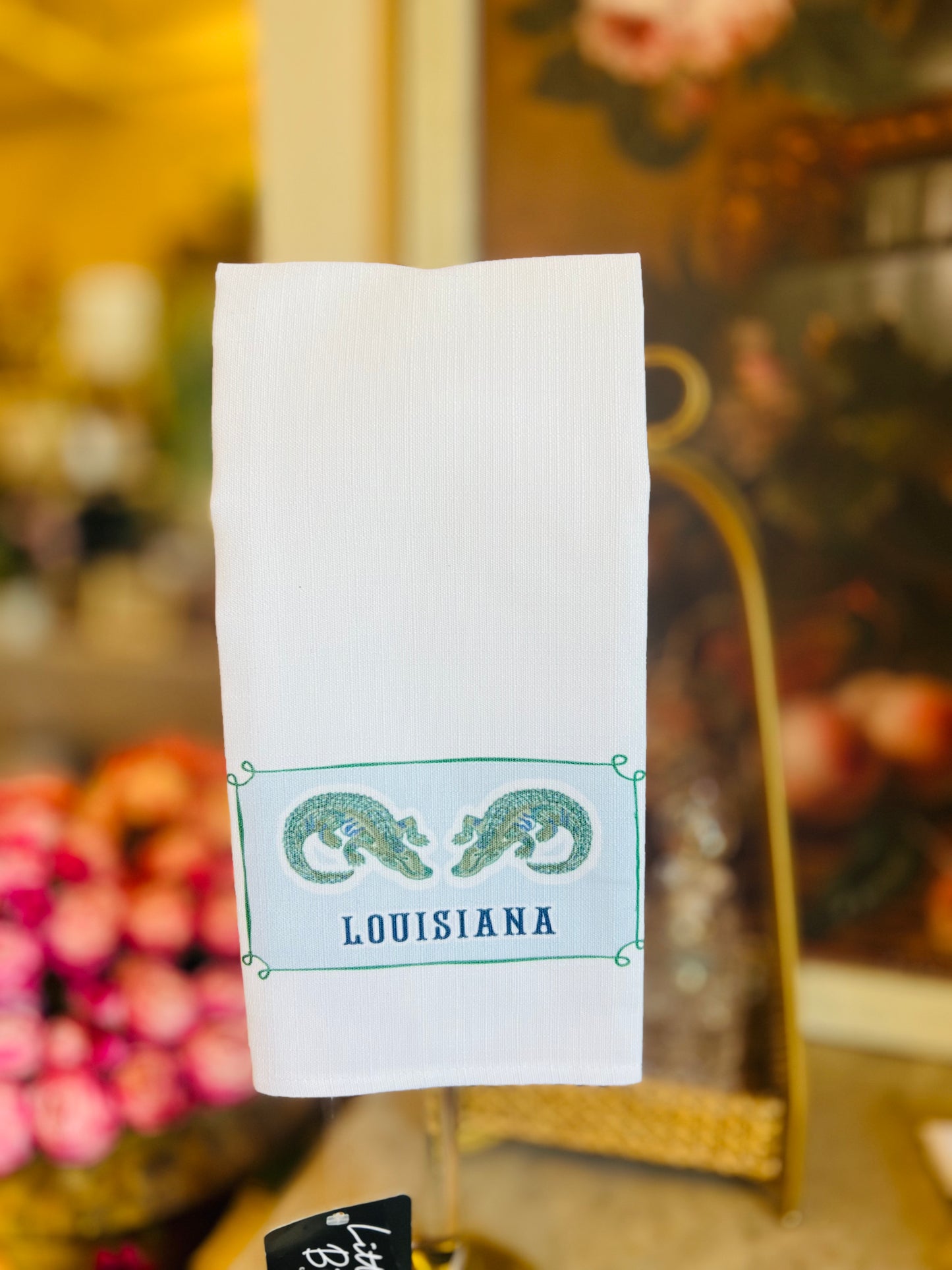 Chinoiserie Alligator Hometown Tea Towel - Louisiana