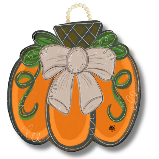 Tan Bow Pumpkin Hanger