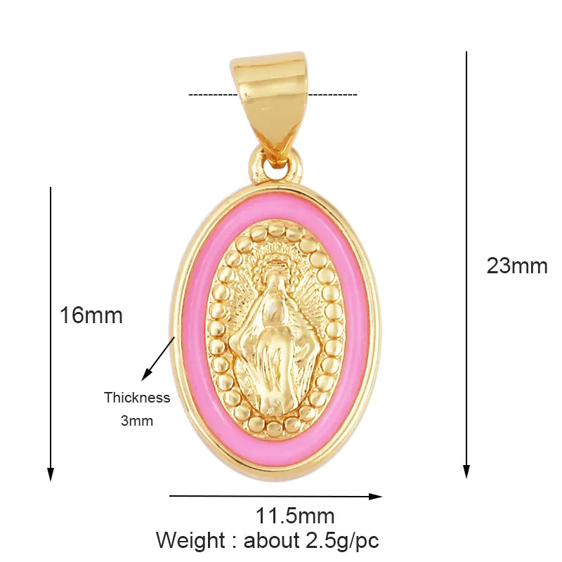 Virgin Mary Gold & Enamel Charm with Necklace - Assorted Colors