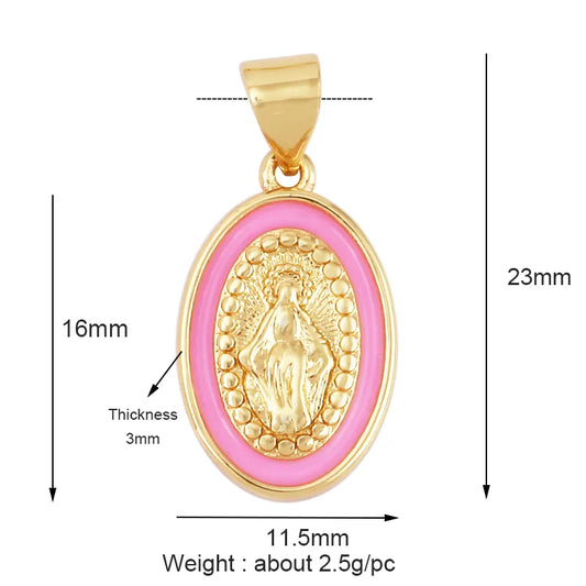 Virgin Mary Gold & Enamel Charm with Necklace - Assorted Colors