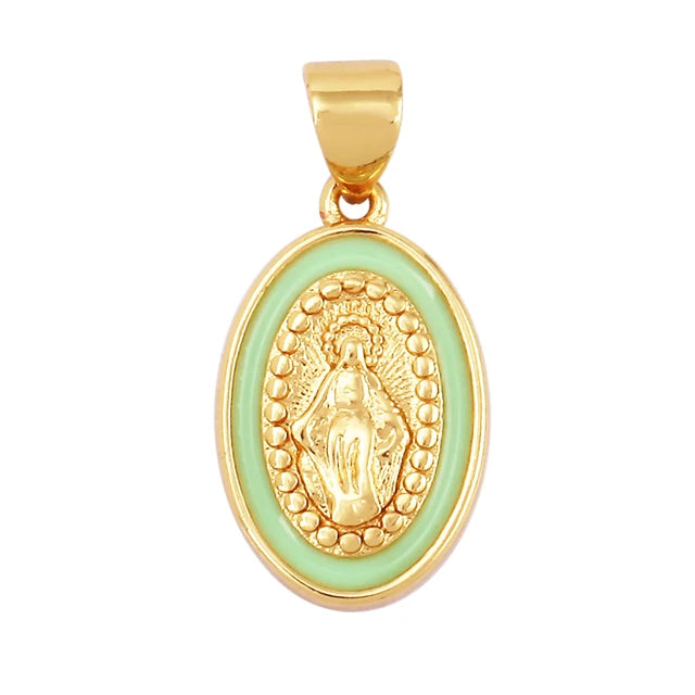 Virgin Mary Gold & Enamel Charm with Necklace - Assorted Colors