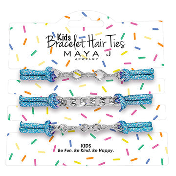 Kids Bracelet Hair Tie Blue Elastic- Silver Chain Links
