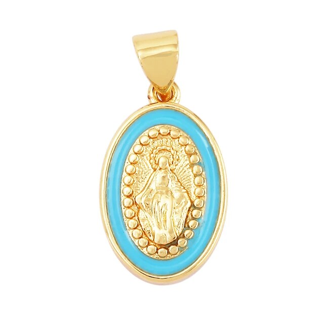 Virgin Mary Gold & Enamel Charm with Necklace - Assorted Colors