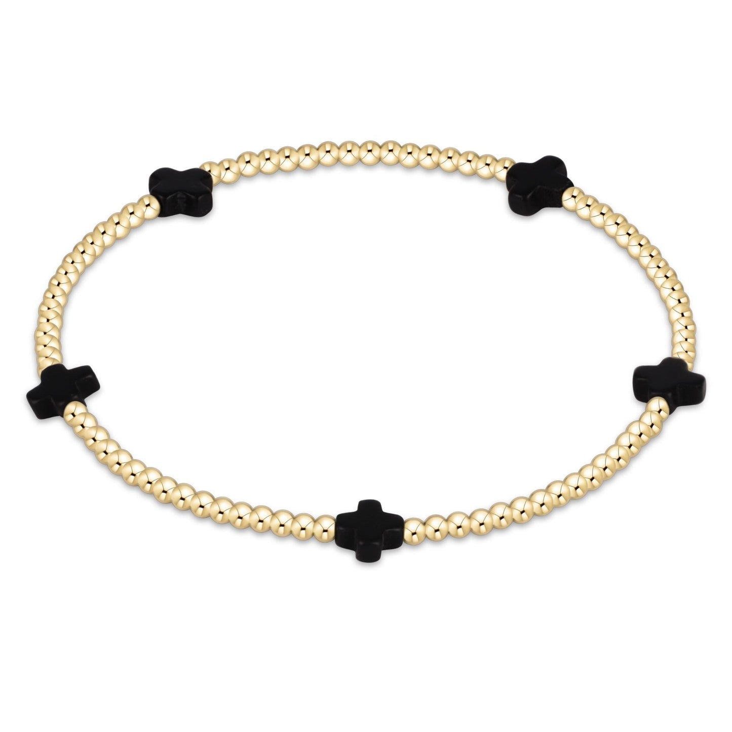 Signature Cross Small Gold pattern 2mm Bead Bracelet - Onyx
