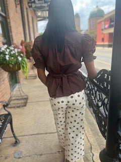 Polka Dot Printed Pants in Oatmeal