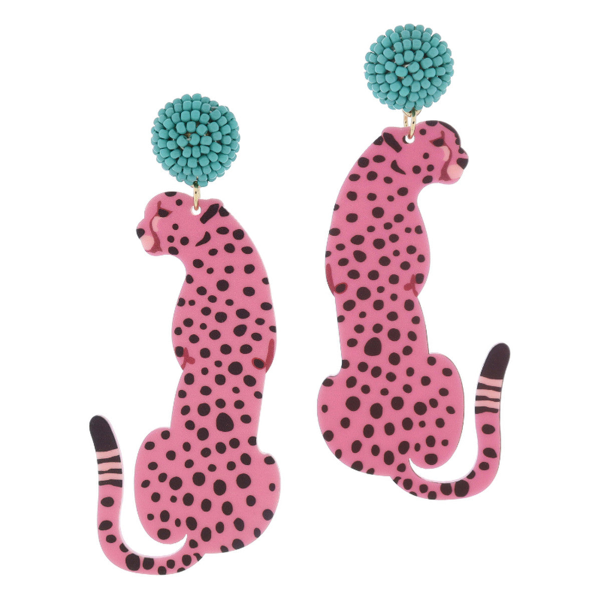Turquoise Beaded Post w/Pink and Black Cheetah Earrings