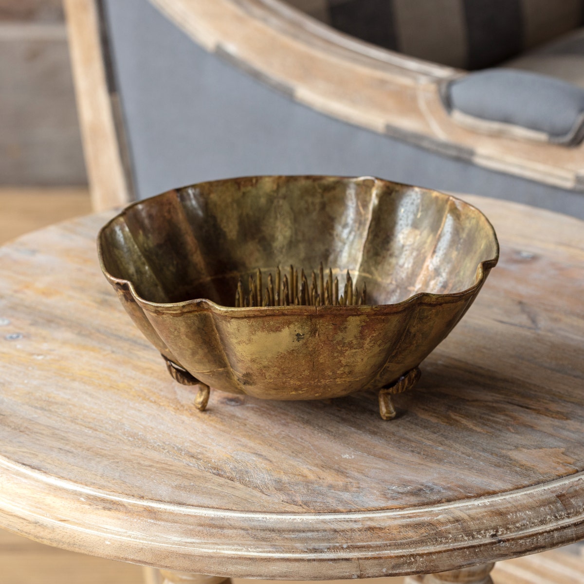 Antique Gold Bowl W/Needle Point Frog