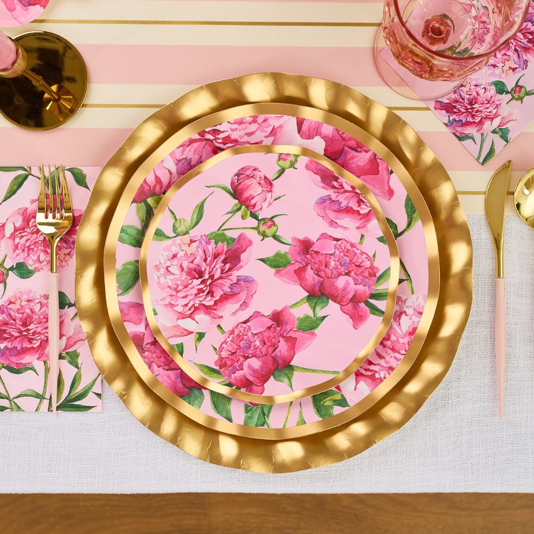 Wavy Dinner Plate Pink Peonies