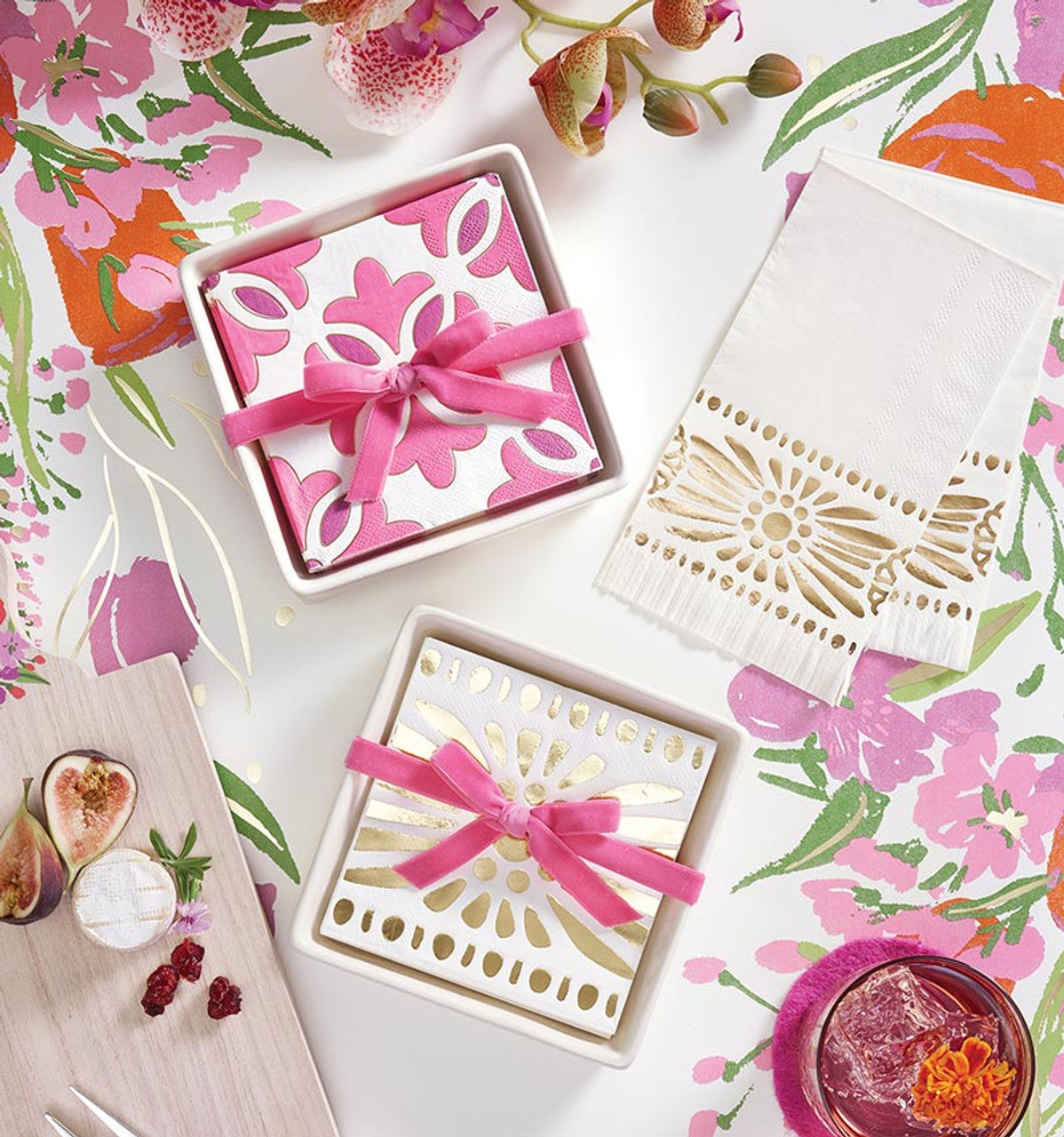 Ceramic Napkin Tray + Napkins - Moroccan Border