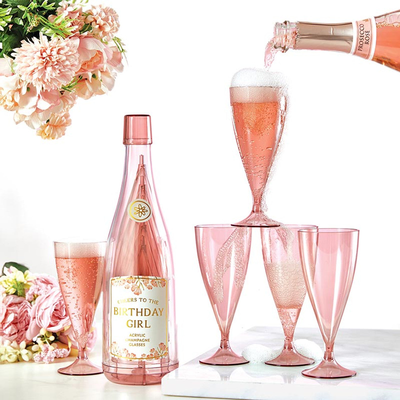 Acrylic Stackable Champagne Glasses - Birthday Girl (Set of 5)