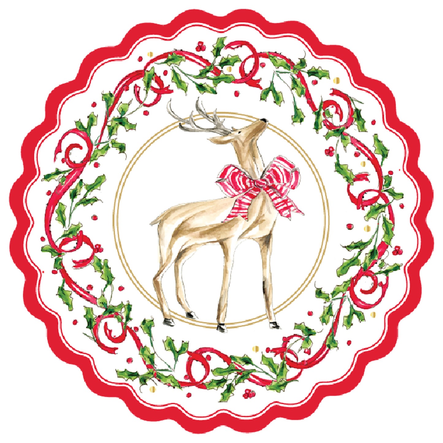 Holly Berry Scalloped Salad Plate