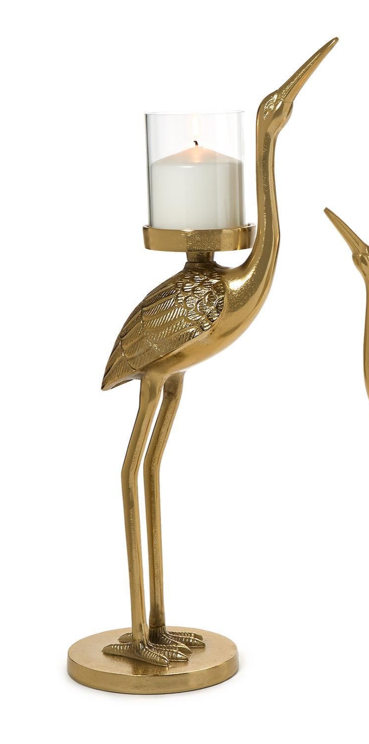 Crane Candle Holder w/Antiqued Gold Finish ( 2 Sizes)