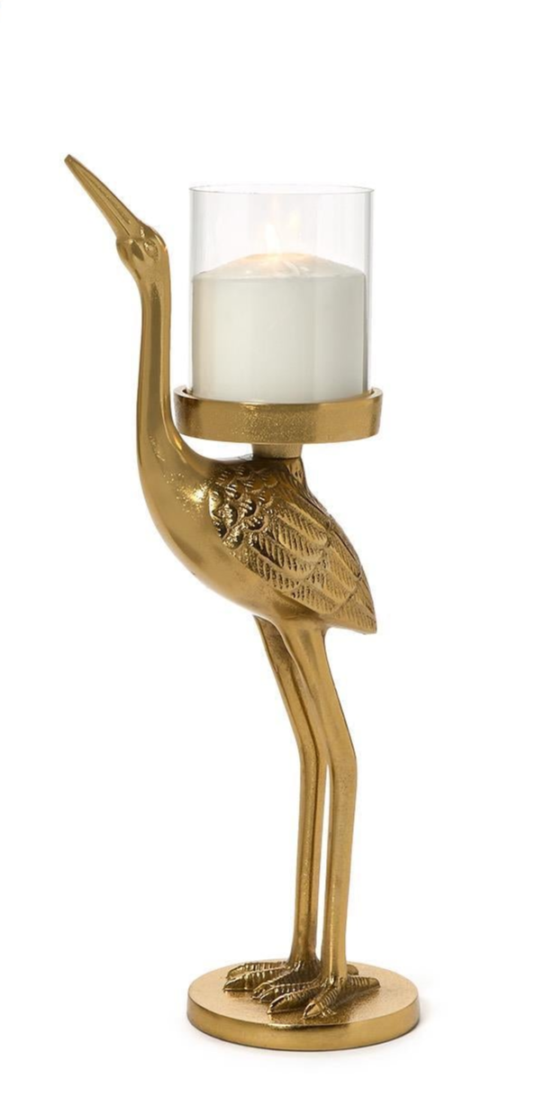 Crane Candle Holder w/Antiqued Gold Finish ( 2 Sizes)