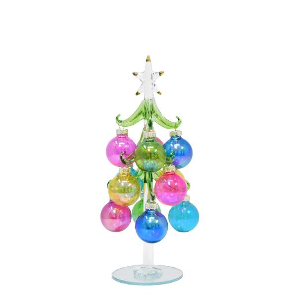 Green Glass Tree w/Translucent Ornaments
