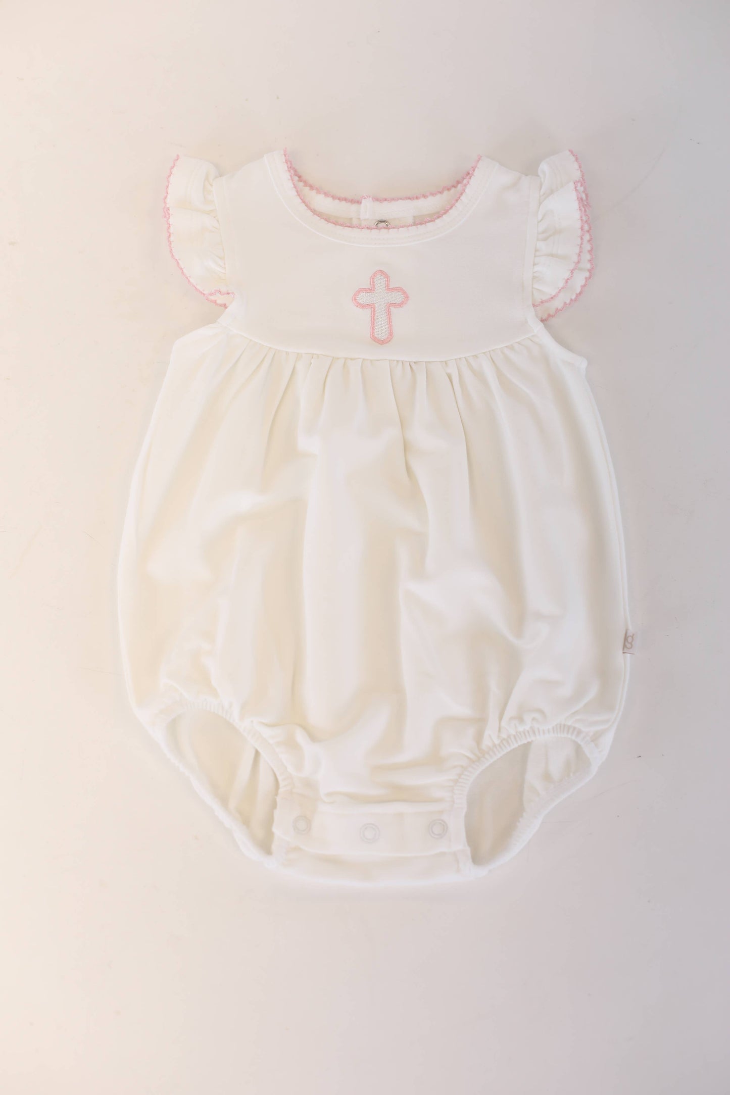 Pip Embroidered Flutter Bubble -Pink Cross: 3-6 mo