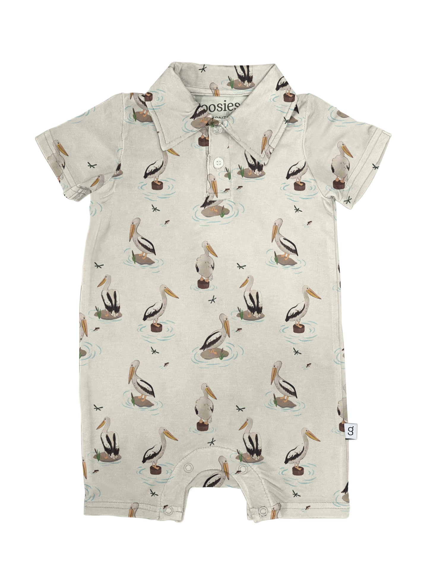 Coastal Pelicans - SS Polo Romper: 0-3M