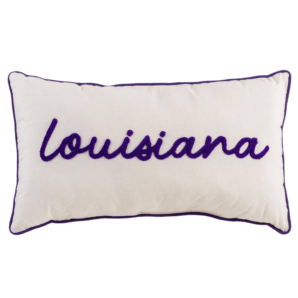 Louisiana Embroidered Pillow Soft White/Purple 12.5x22.5