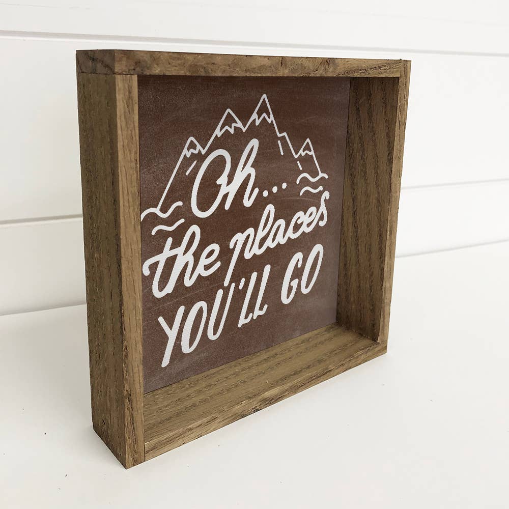 Oh the Places You'll Go Small Canvas Mountain Decor: 11x11" Small Canvas Art with Wood Box Frame