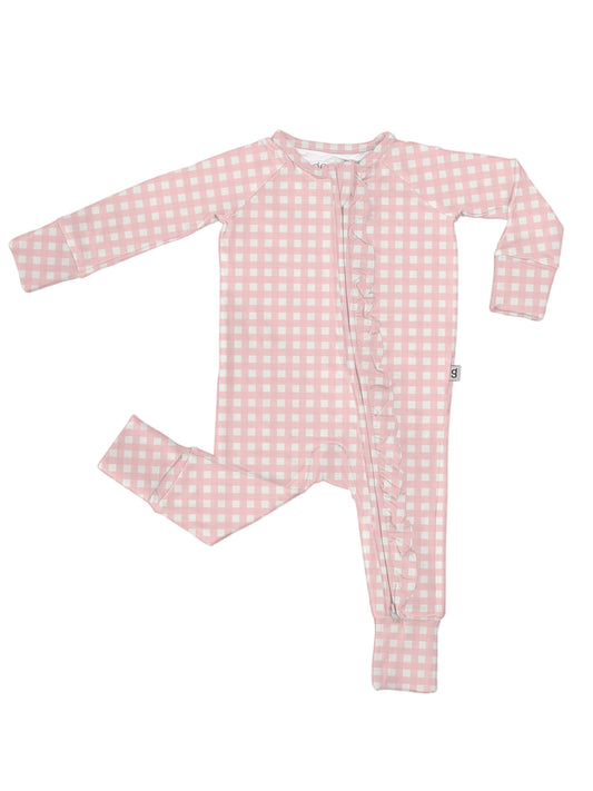 LS Convertible Zip with Ruffles - Cottage Pink Gingham: 3-6 mo