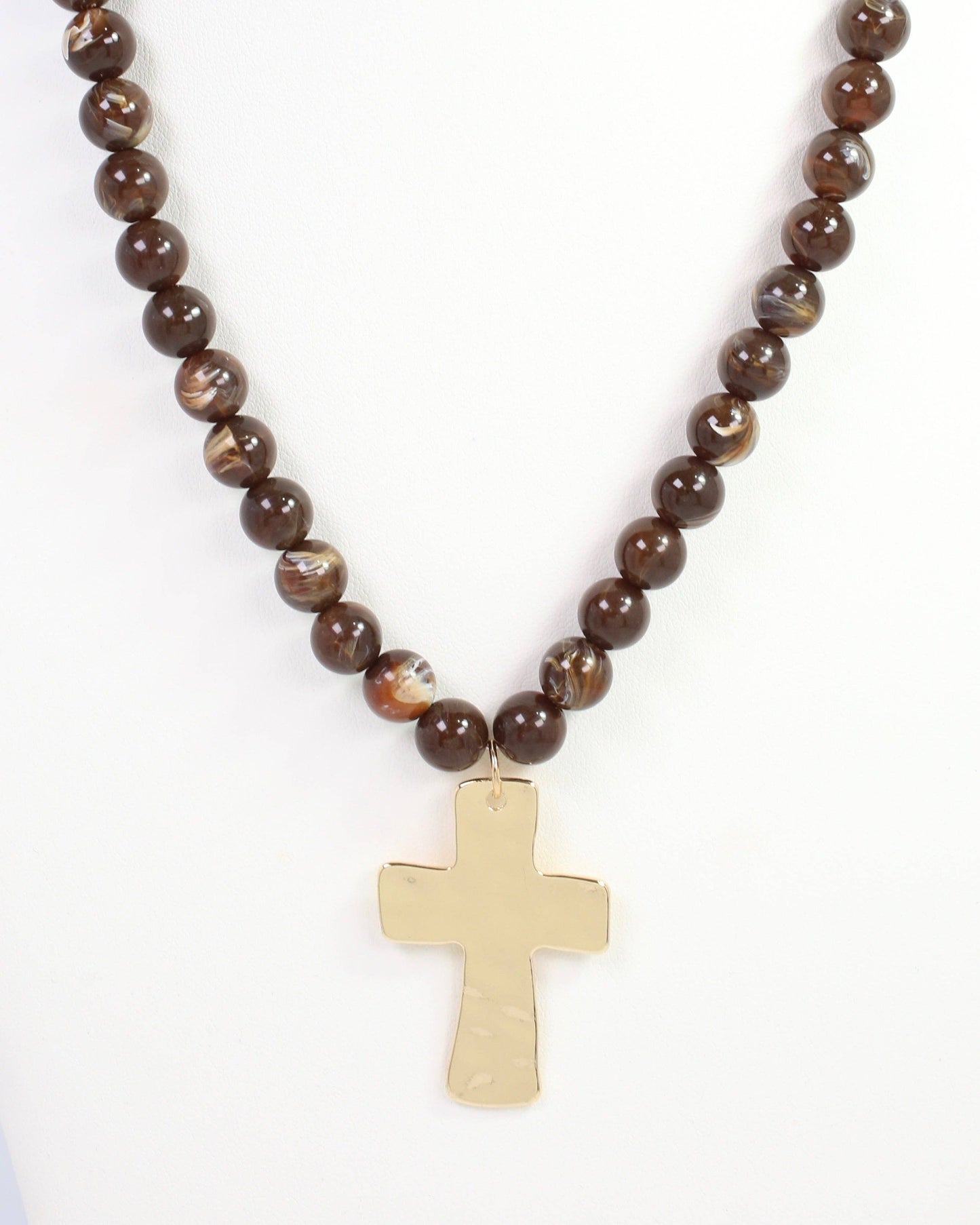 Bakersfield Beaded Cross Necklace Brown: Default