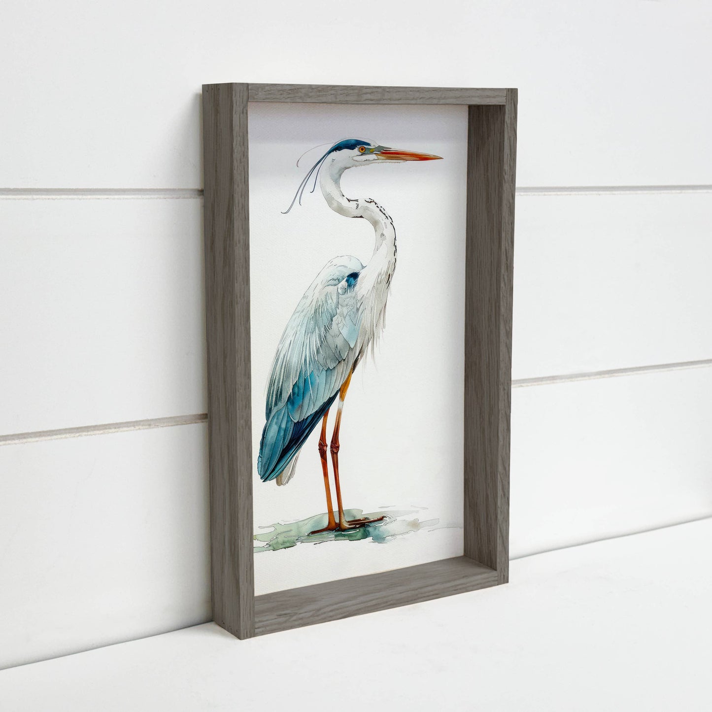 Blue Crane - Bird Canvas Wall Art - Wood Framed Wall Art: 24x36" Extra Large Canvas Art with Thick Wood Frame