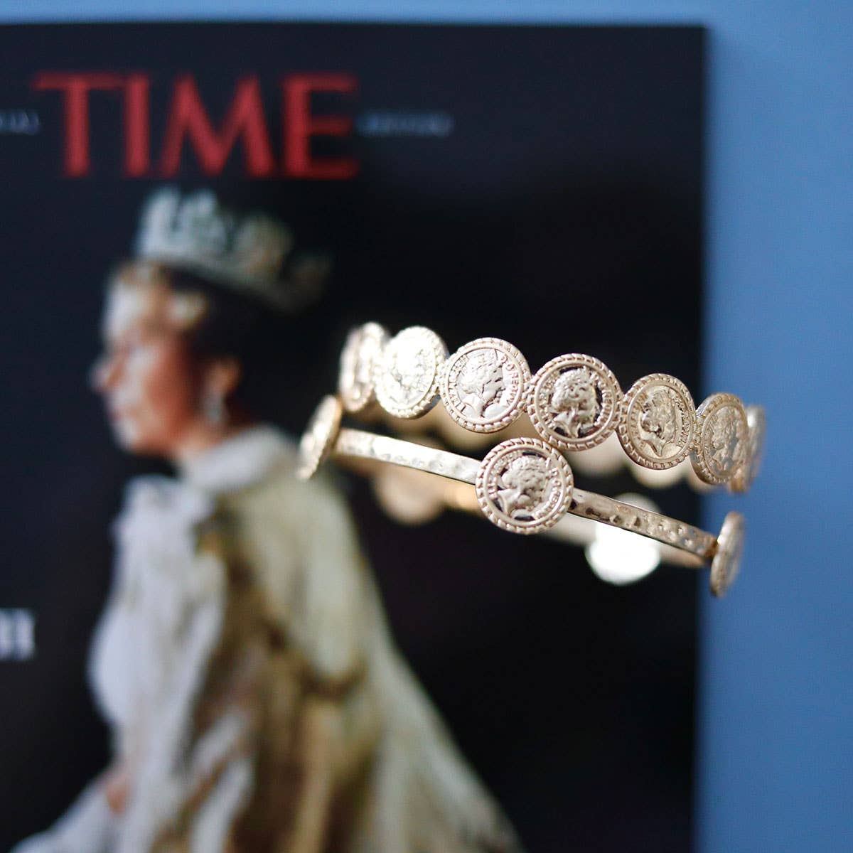 Queen Elizabeth Claudia Coin Bangle in Worn Gold