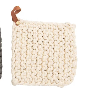 Crocheted Pot Holder with Leather Loop (3 Colors)