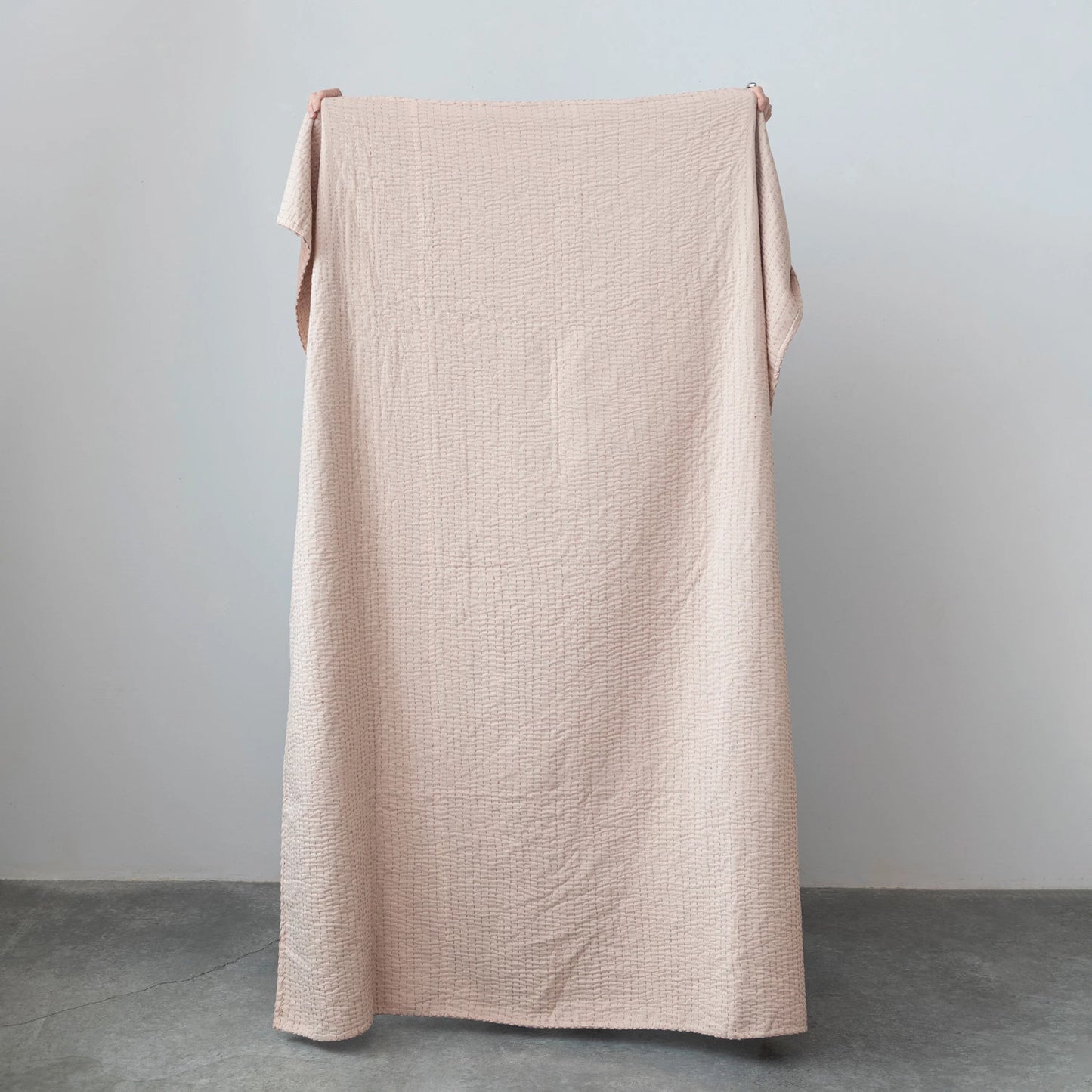 Cotton Velvet Throw w/Kantha Stitch - Blush Color