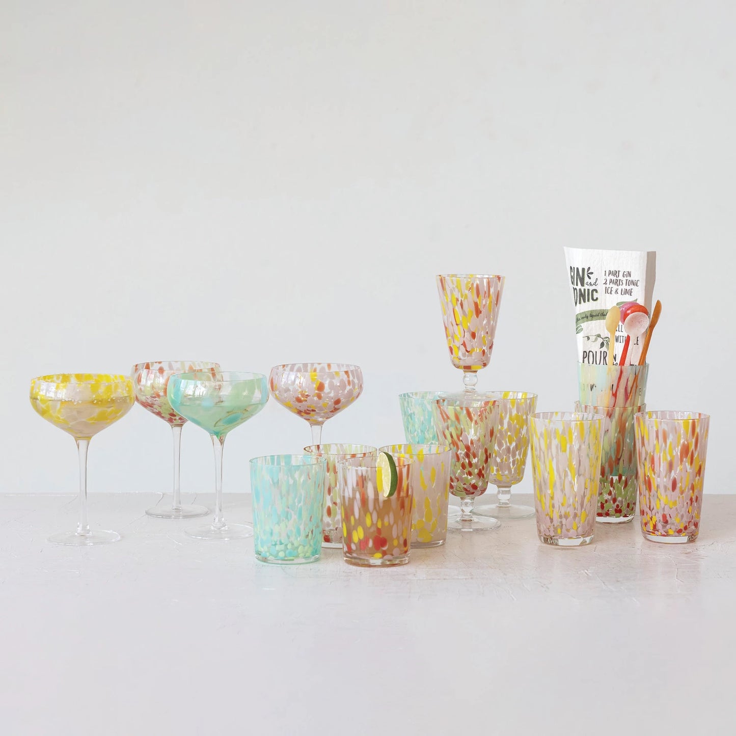 Blown Stemmed Confetti Champagne/Coupe Glass (4 Styles)