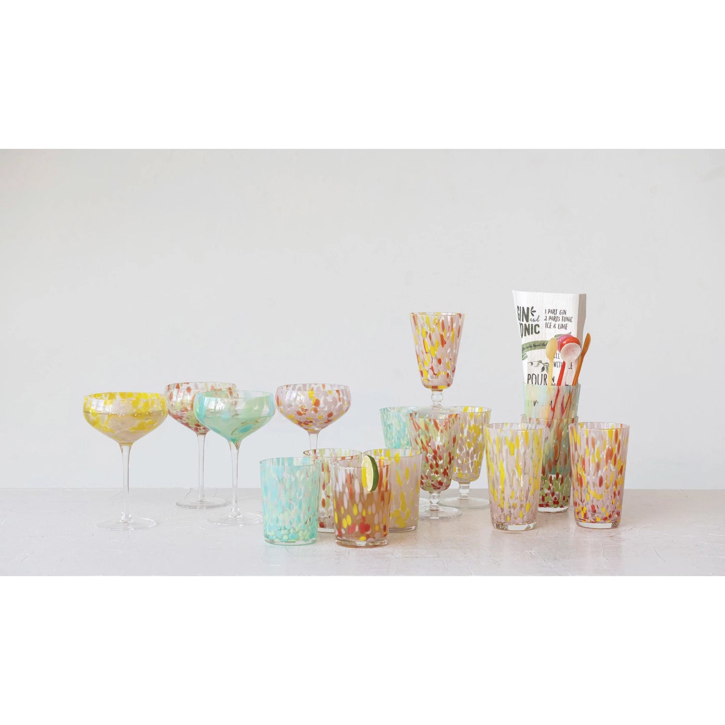Blown Stemmed Confetti Champagne/Coupe Glass (4 Styles)