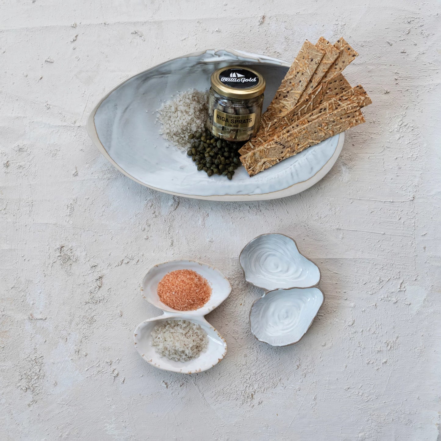 Stoneware Oyster Shell Shaped Dish w/2 Sections (Each One Will Vary)